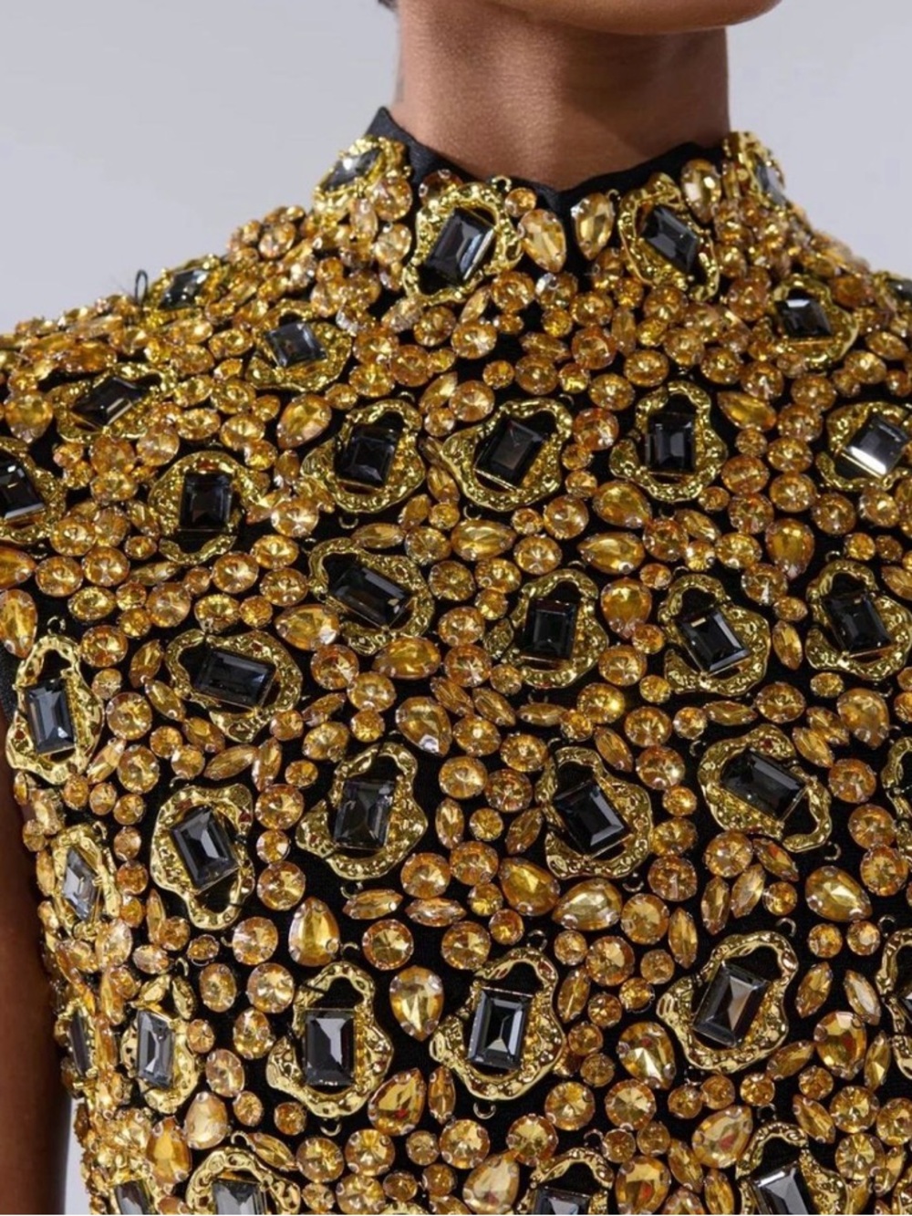 AKIRA Gold Beaded High-Neck Crop Top - Picture 2 of 4